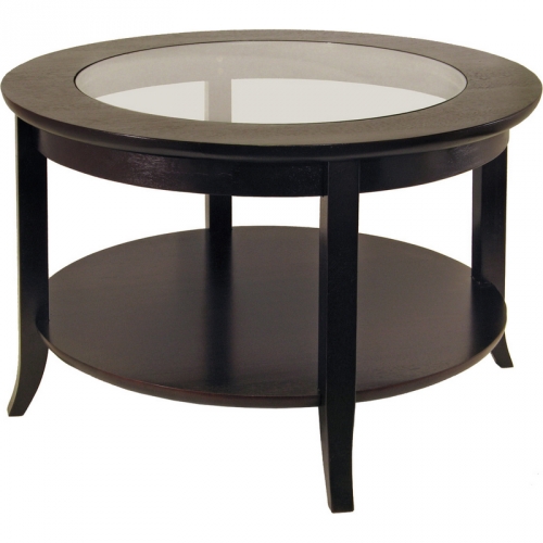 Genoa Coffee Table with Inset Glass & Shelf in Dark Espresso