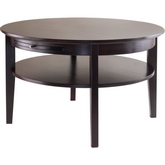 Amelia Round Coffee Table w/ Pull out Tray in Dark Espresso