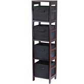 Capri 4 Section N Storage Shelf w/ 4 Foldable Fabric Baskets in Dark Espresso & Black