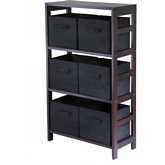 Capri 3 Section M Storage Shelf w/ 6 Foldable Fabric Baskets in Dark Espresso & Black