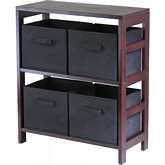 Capri 2 Section M Storage Shelf w/ 4 Foldable Fabric Baskets in Dark Espresso & Black