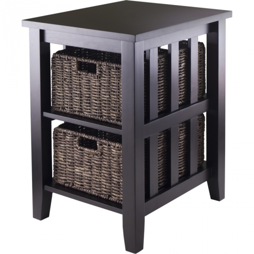 Morris Side Table with 2 Foldable Baskets in Espresso