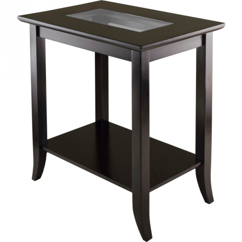Genoa Rectangular End Table with Glass Top Shelf in Dark Espresso