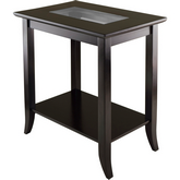 Genoa Rectangular End Table w/ Glass Top Shelf in Dark Espresso