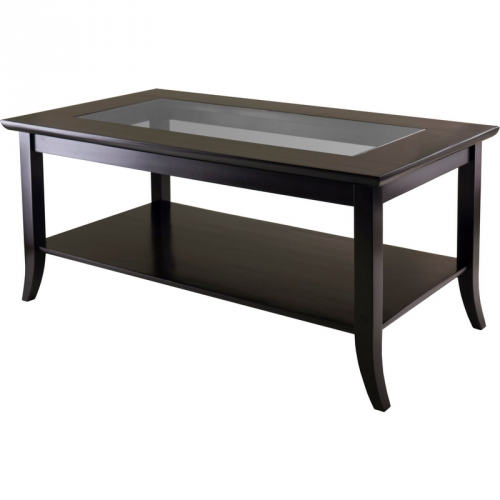 Genoa Rectangular Coffee Table with Glass Top & Shelf in Dark Espresso