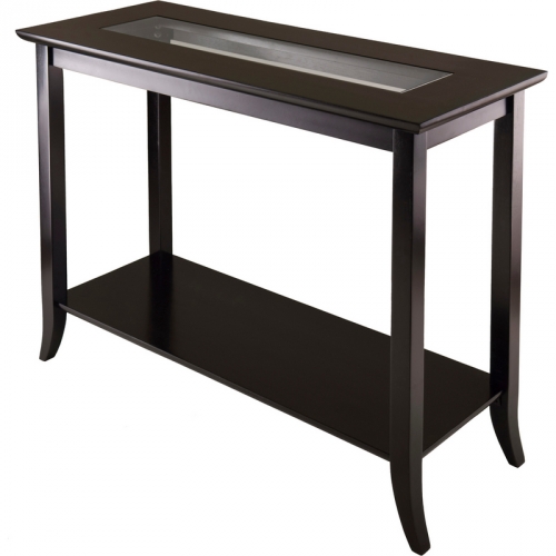 Genoa Rectangular Console Table with Glass & Shelf in Dark Espresso