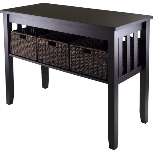 Morris Console Hall Table with 3 Foldable Baskets in Espresso