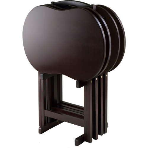 Skippy 5 Piece Tv Table Set with Peanut Shaped Top in Dark Espresso