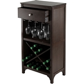Ancona Modular Wine Cabinet w/ One Drawer, Glass Rack, X Shelf in Dark Espresso