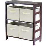 Capri 2 Section M Storage Shelf w/ 4 Foldable Fabric Baskets in Dark Espresso & Beige