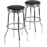 Summit Swivel Bar Stools in Metal with Black Leatherette (Set of 2)