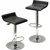 Spectrum Set of 2 Adjustable Air Lift Bar Stools in Faux Black Leather & Chrome
