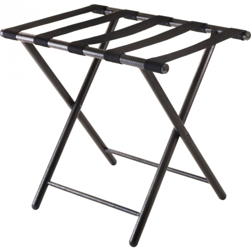 Tavin Luggage Rack with Folding Leg in Black Metal & Nylon
