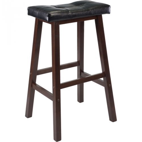 Mona 29" Cushion Saddle Seat Stool with Wood Legs in Black Faux Leatherette