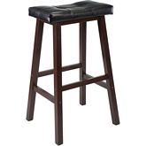 Mona 29" Cushion Saddle Seat Stool with Wood Legs in Black Faux Leatherette