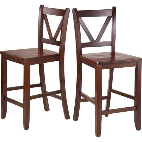 Victor 24" V Back Counter Stools in Walnut Finish (Set of 2)