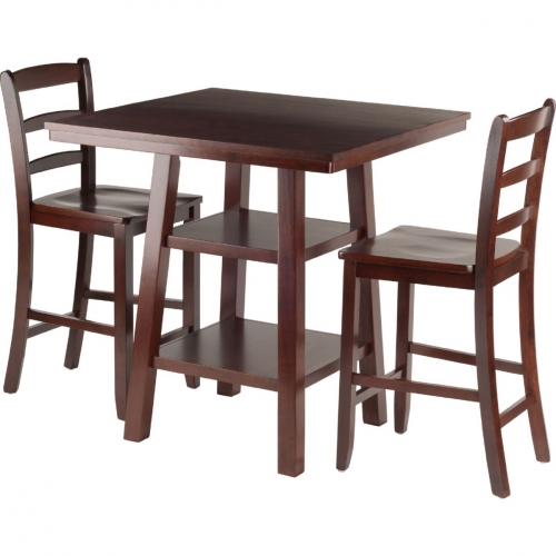 Orlando 3 Piece Set High Table with 2 Shelves & 2 Ladder Back Stools in Walnut