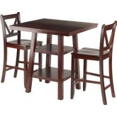 Orlando 3 Piece Set High Table w/ 2 Shelves & 2 V-Back Counter Stools in Walnut