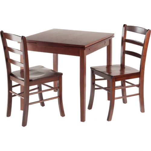 Pulman 3 Piece Set Extension Table with 2 Ladder Back Chairs in Walnut