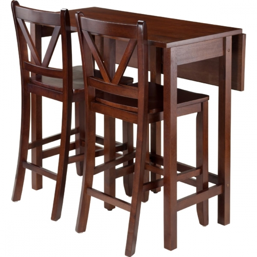 Lynnwood 3 Piece Drop Leaf Table with 2 Counter V Back Stools in Walnut