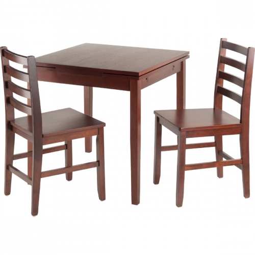 Hamilton 3 Piece Drop Leaf Dining Table with 2 Ladder Back Chairs in Antique Walnut