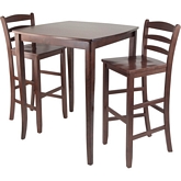 3 Piece Inglewood High Pub Dining Table w/ Ladder Back Stool in Antique Walnut
