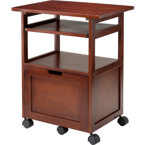 Piper Work Cart Printer Stand with Keyboard in Walnut Finish