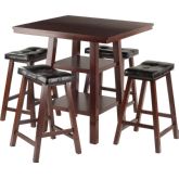 Orlando 3 Piece Set High Table w/ 2 Shelves & 4 Leatherette Seat Stools in Walnut