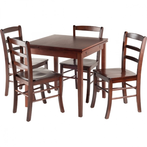Pulman 5 Piece Set Extension Table with Ladder Back Chairs in Walnut