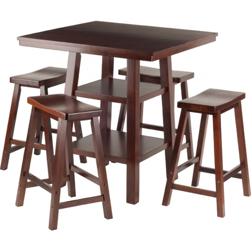 Orlando 5 Piece Set High Table with 2 Shelves & 4 Ladder Back Stools in Walnut