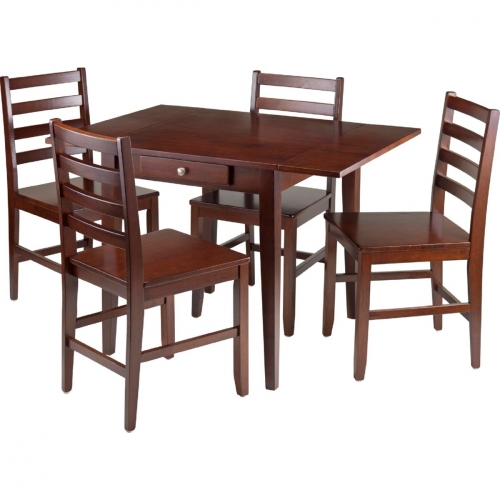 Hamilton 5 Piece Drop Leaf Dining Table with 4 Ladder Back Chairs in Antique Walnut