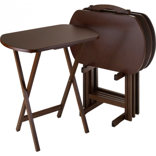 TV Dining Tray Table with Set of 4 Plus Storage Stand in Antique Walnut