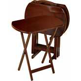 TV Dining Tray Table with Set of 4 Plus Storage Stand in Antique Walnut