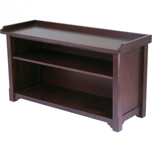 Milan Storage Bench with 2 Shelves in Antique Walnut