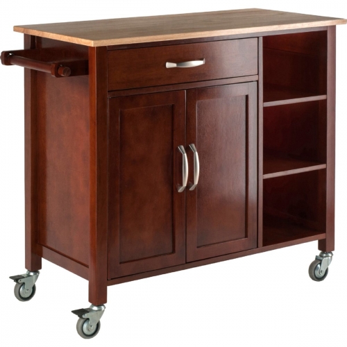 Mabel Kitchen Cart in Walnut Finish & Natural Finish
