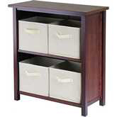 Verona 2 Section M Storage Shelf with 4 Foldable Beige Fabric Baskets in Walnut
