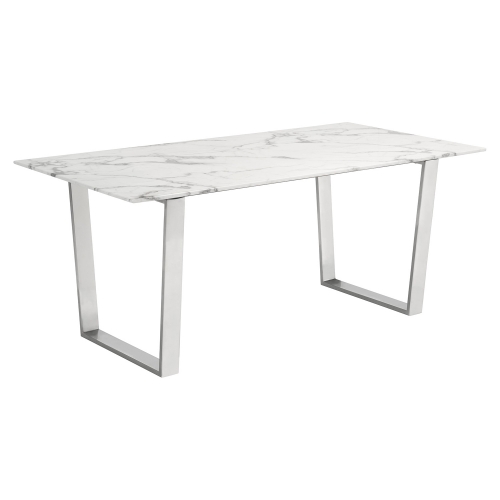 Atlas 70" Dining Table with Faux Marble Top on Stainless Steel Legs