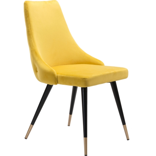 Piccolo Dining Chair in Yellow Velvet with Exterior Tufting (Set of 2)