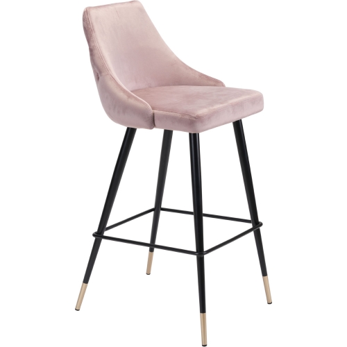 Piccolo Bar Chair in Pink Velvet with Exterior Tufting