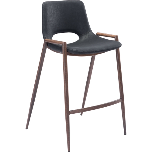 Desi Counter Chair Stool in Black Leatherette & Steel (Set of 2)