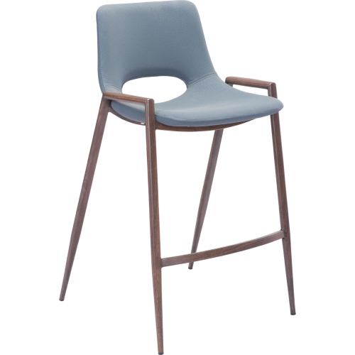 Desi Counter Chair Stool in Gray Leatherette & Steel (Set of 2)