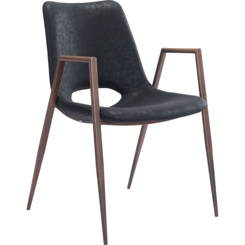 Desi Dining Chair in Black Leatherette & Steel (Set of 2)
