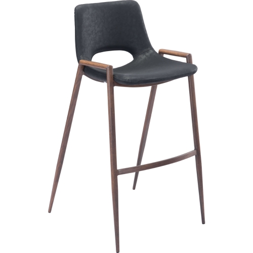 Desi Bar Chair Stool in Black Leatherette & Steel (Set of 2)