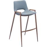 Desi Bar Chair Stool in Gray Leatherette & Steel (Set of 2)