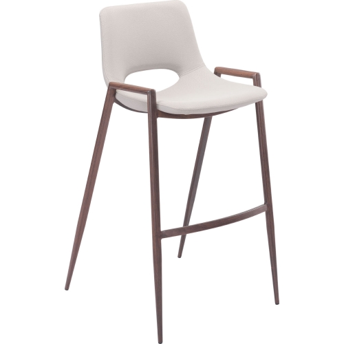 Desi Bar Chair Stool in Beige Leatherette & Steel (Set of 2)