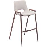 Desi Bar Chair Stool in Beige Leatherette & Steel (Set of 2)