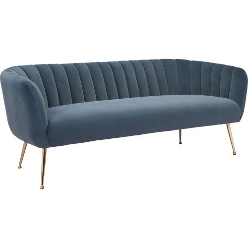 Deco Sofa in Channel Tufted Gray Velvet & Gold Steel