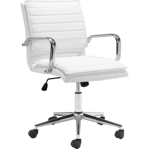 Partner Office Chair in White Leatherette & Chrome