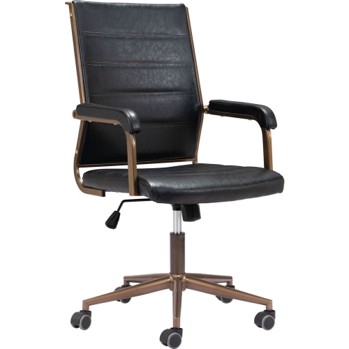 Auction Office Chair in Vintage Black Leatherette & Bronze