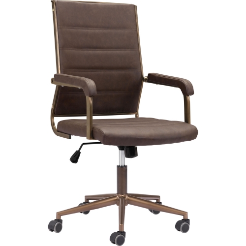 Auction Office Chair in Vintage Brown Leatherette & Bronze